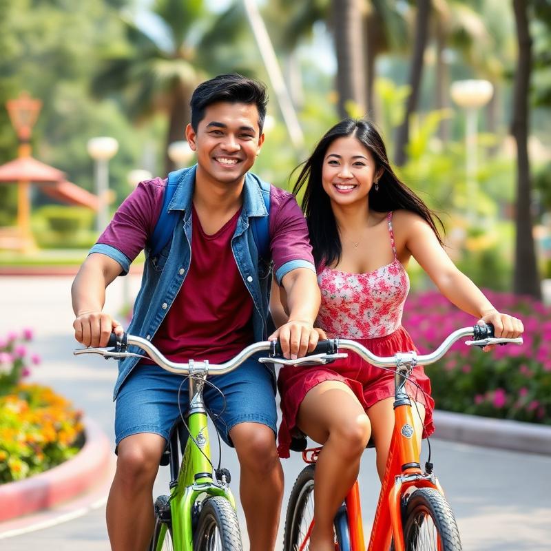 Bike ride through a colorful park